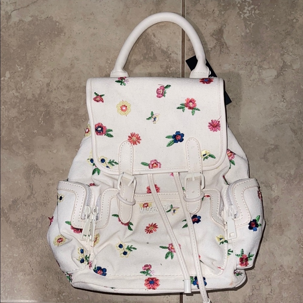 Embroidered Floral White Backpack